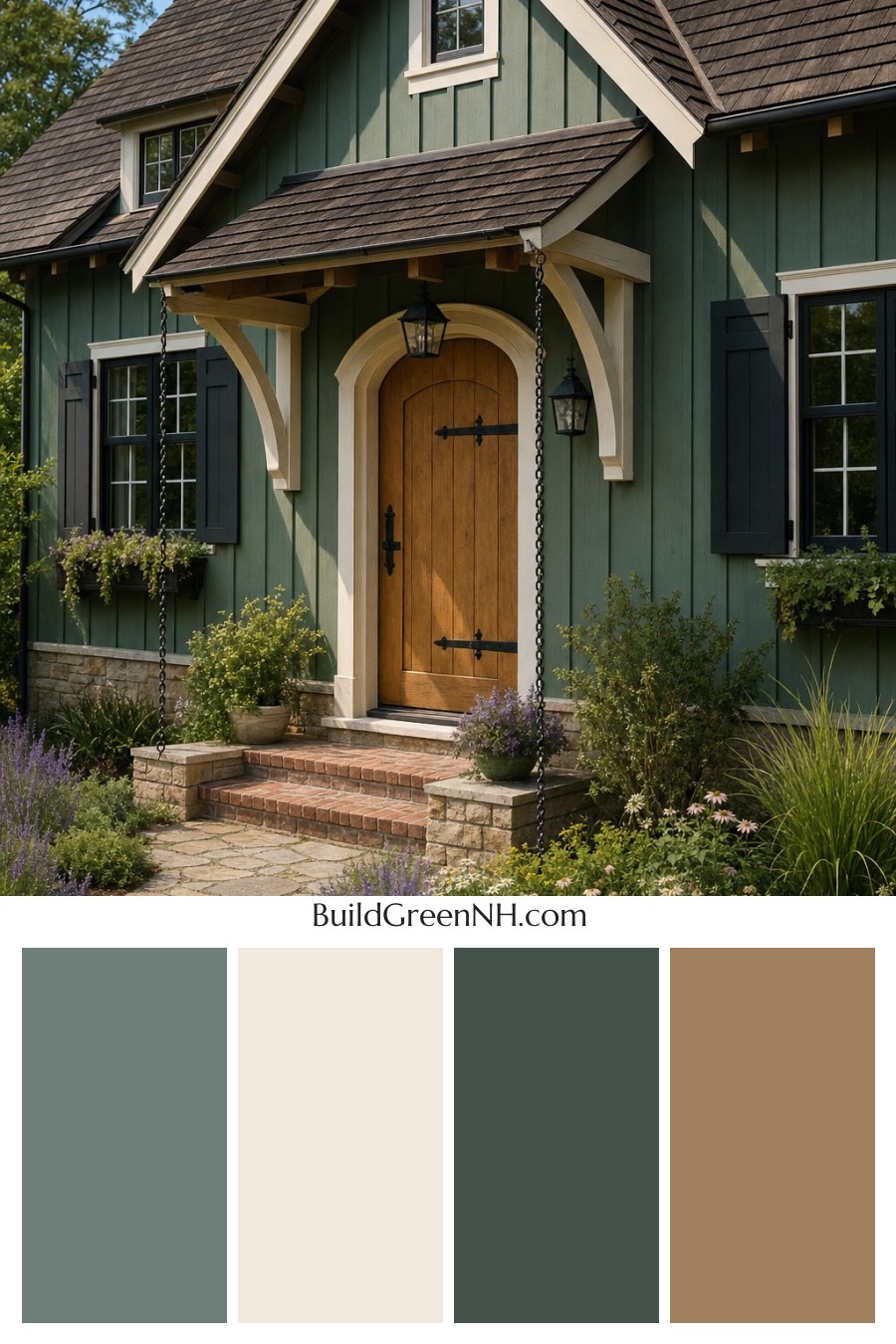 Earthy Green Cottage House Exterior Color Scheme: Juniper Cream Shadow