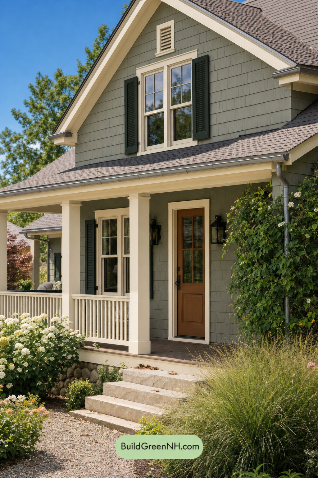 Earthy Green Cottage House Exterior Color Scheme: Lichen Almond Light