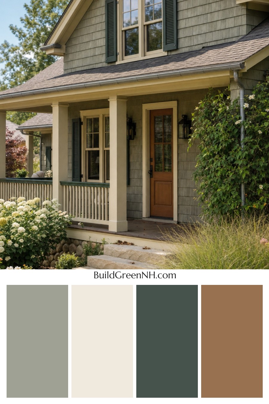Earthy Green Cottage House Exterior Color Scheme: Lichen Almond Light