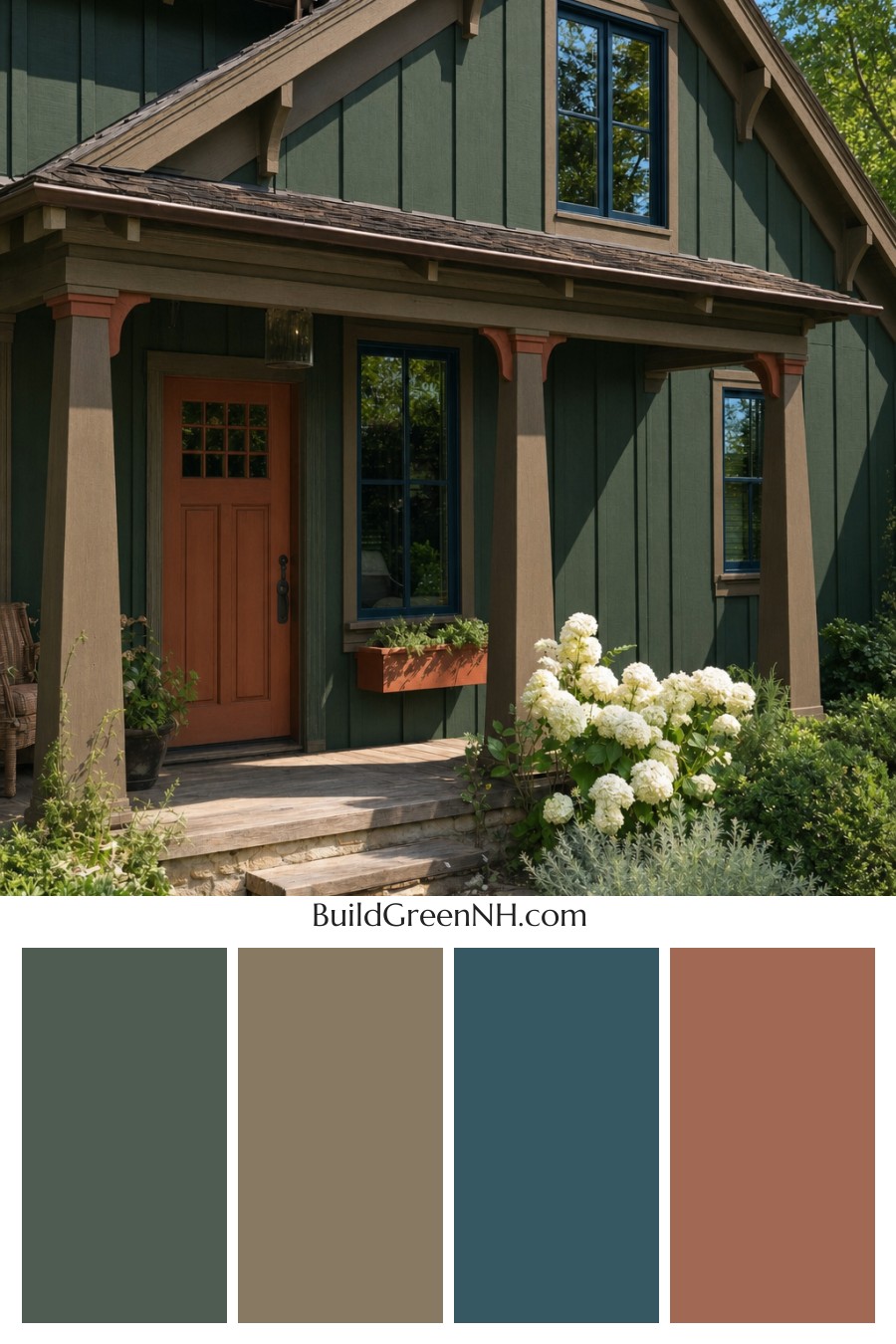 Earthy Green Cottage House Exterior Color Scheme: Olive Clay Welcome