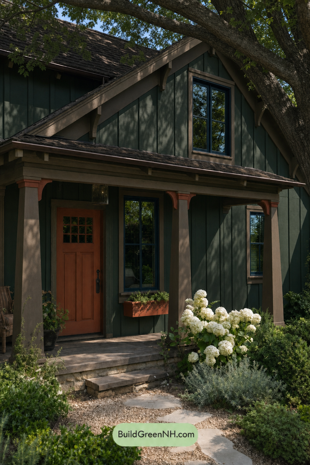 Earthy Green Cottage House Exterior Color Scheme: Olive Clay Welcome - Shade