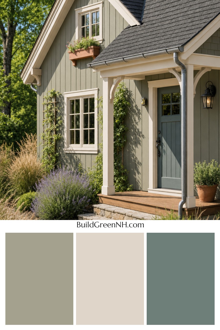 Earthy Green Cottage House Exterior Color Scheme: Smoked Olive Sand