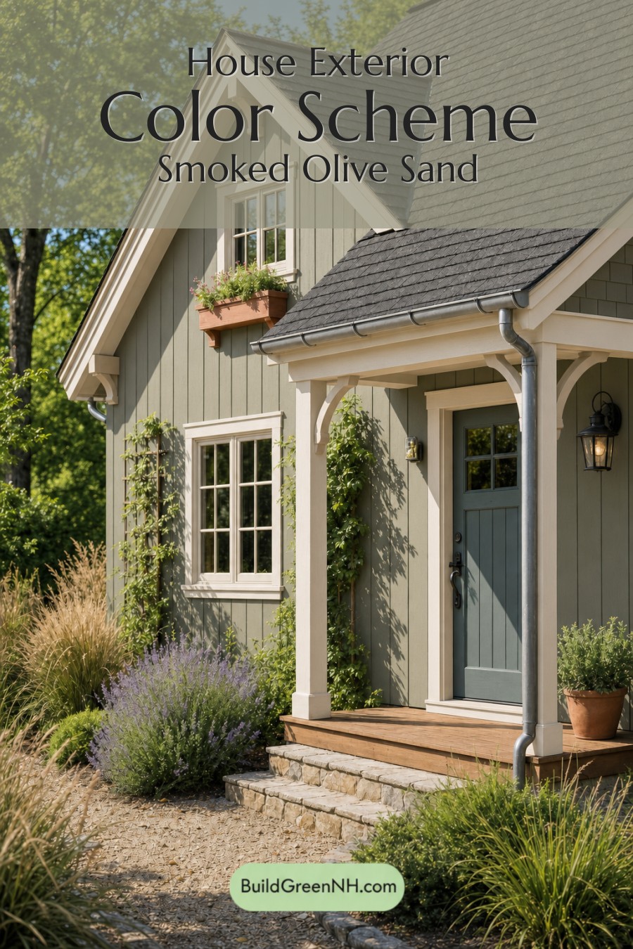 Earthy Green Cottage House Exterior Color Scheme: Smoked Olive Sand