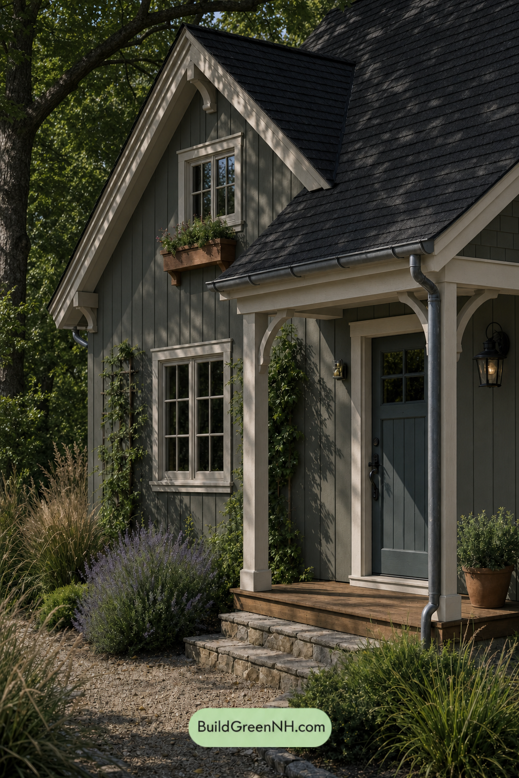 Earthy Green Cottage House Exterior Color Scheme: Smoked Olive Sand - Shade