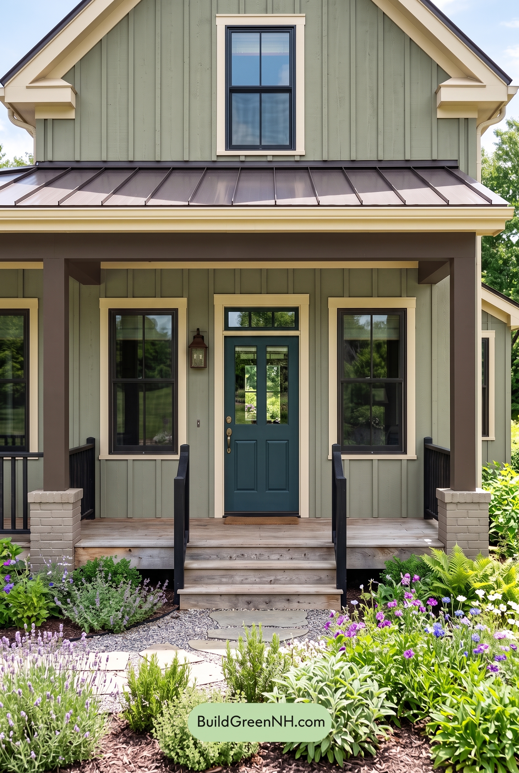 Green Farmhouse Exterior Color Scheme: Artichoke Dark Hearth