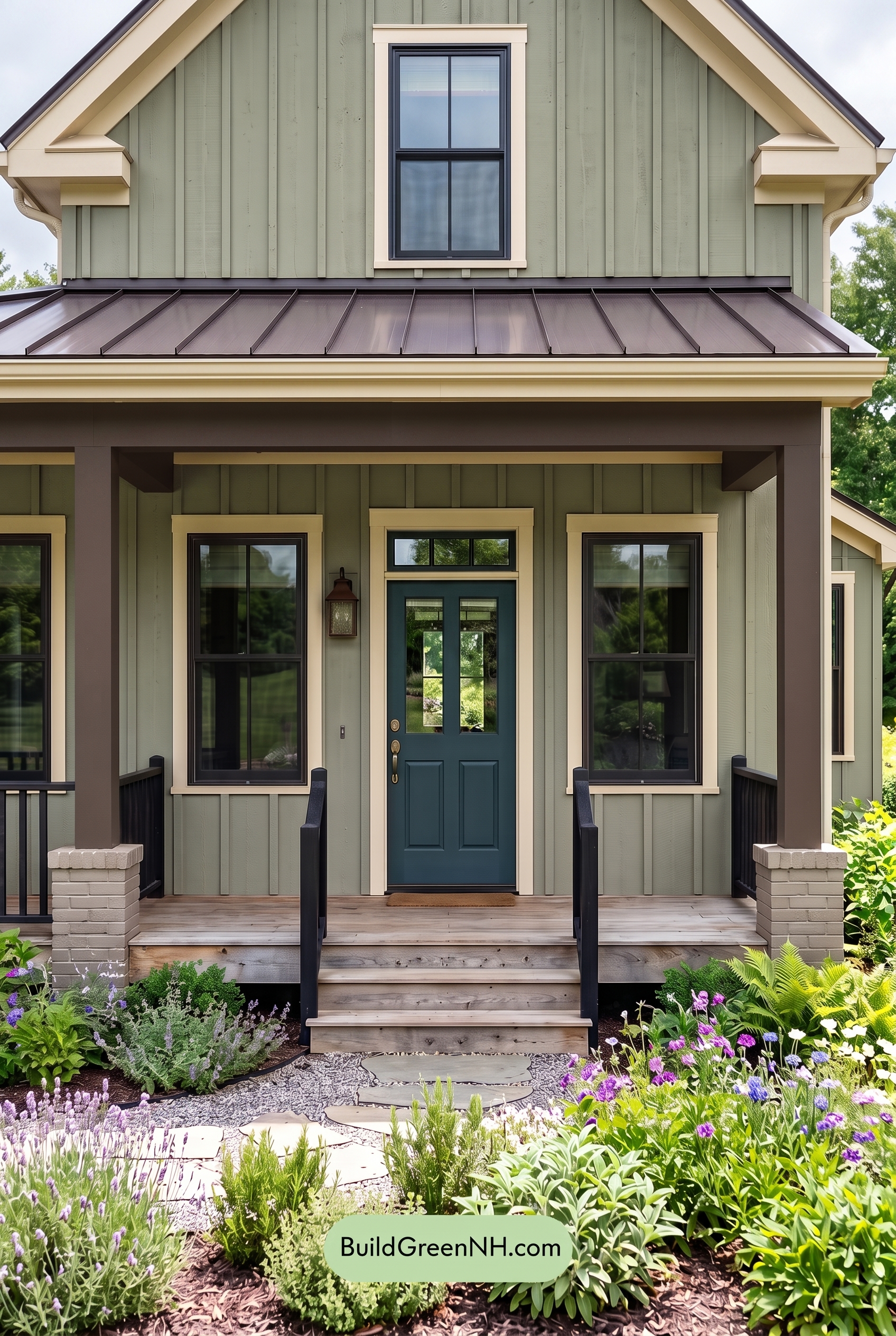 Green Farmhouse Exterior Color Scheme: Artichoke Dark Hearth - Overcast