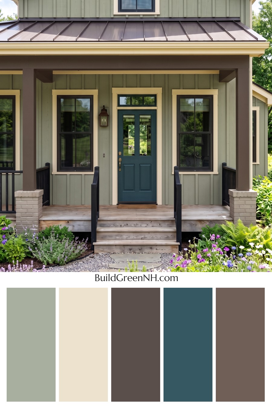 Green Farmhouse Exterior Color Scheme: Artichoke Dark Hearth