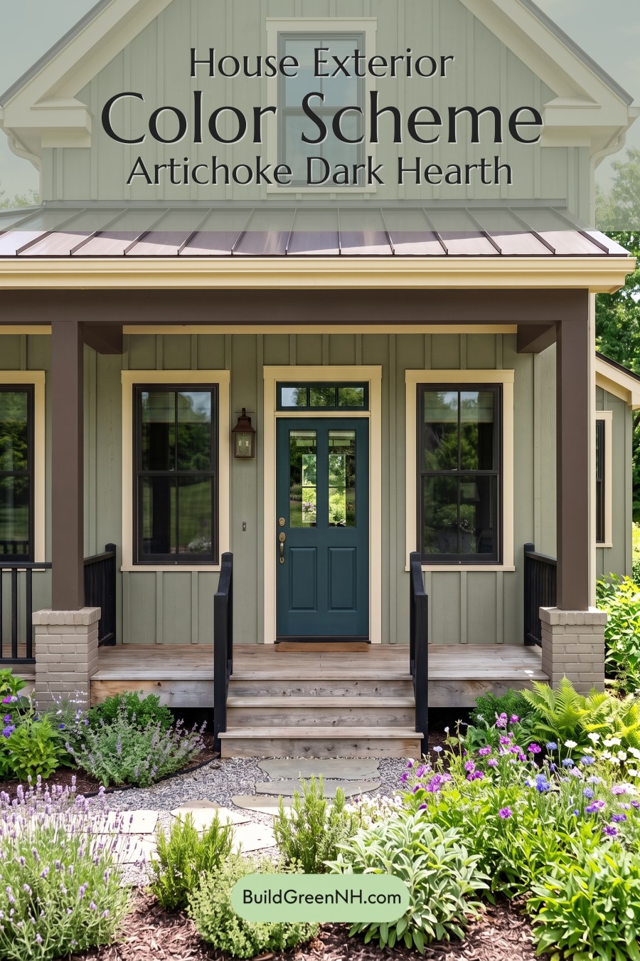 Green Farmhouse Exterior Color Scheme: Artichoke Dark Hearth