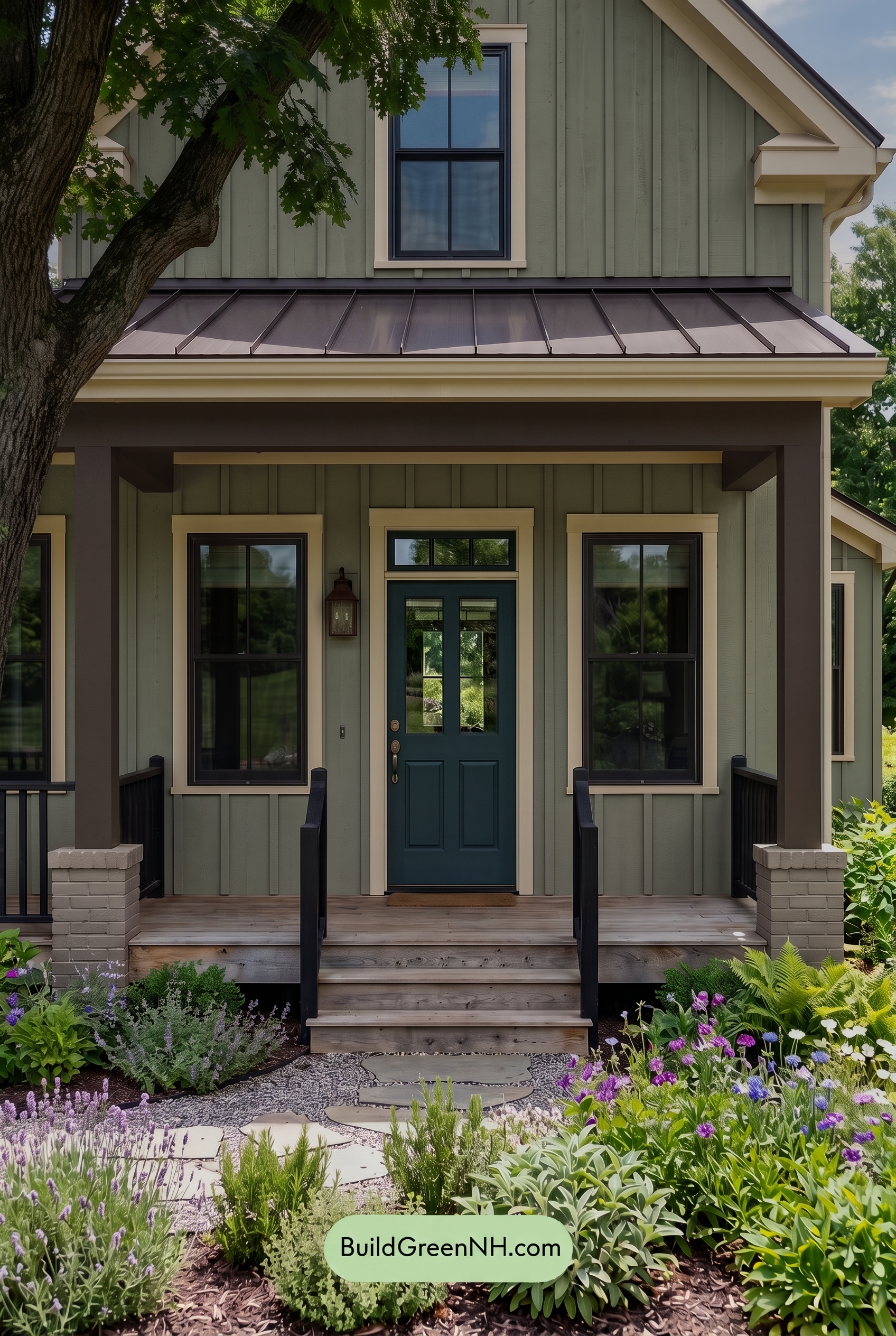 Green Farmhouse Exterior Color Scheme: Artichoke Dark Hearth - Shade