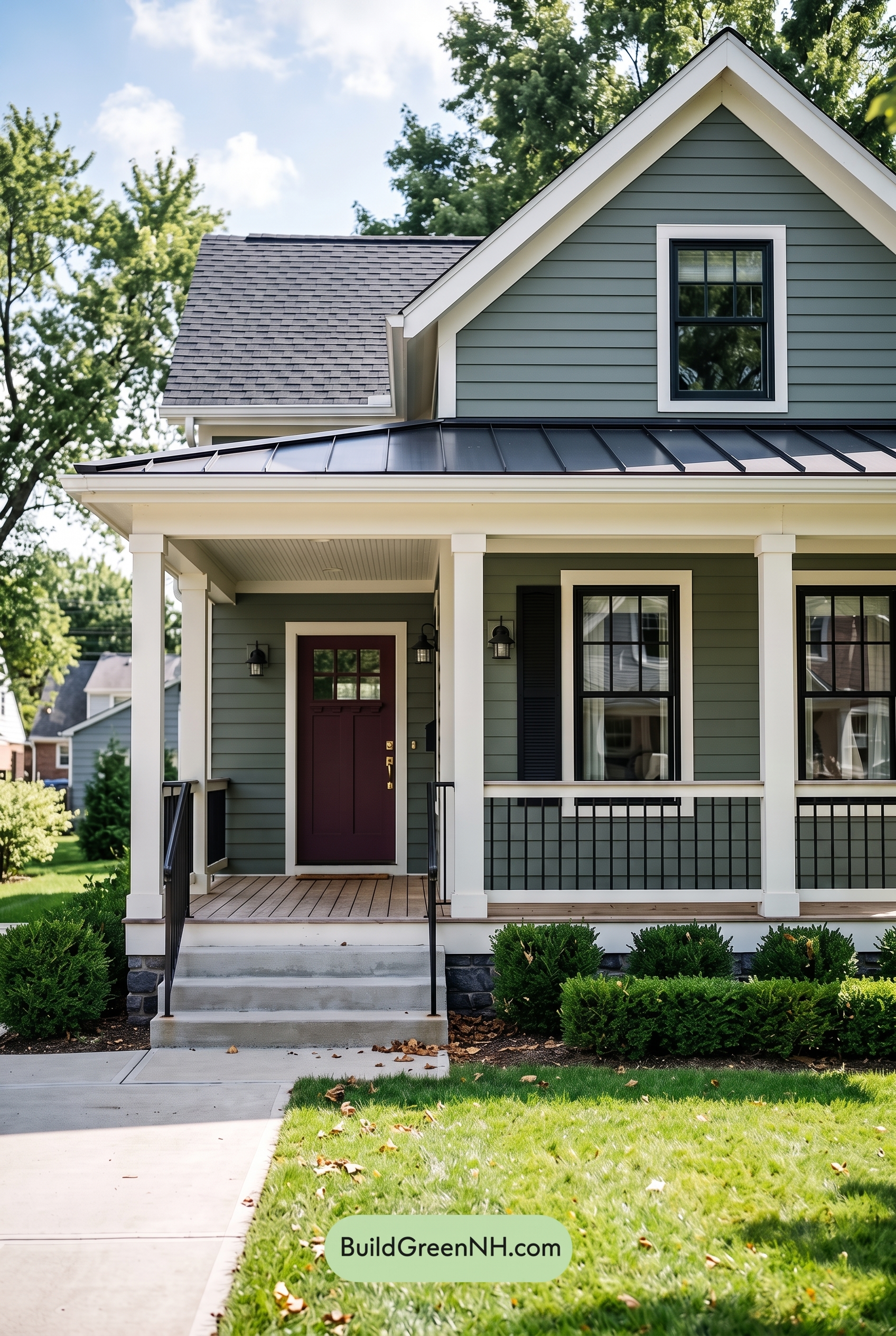 Green Farmhouse Exterior Color Scheme: Basil Iron Gable