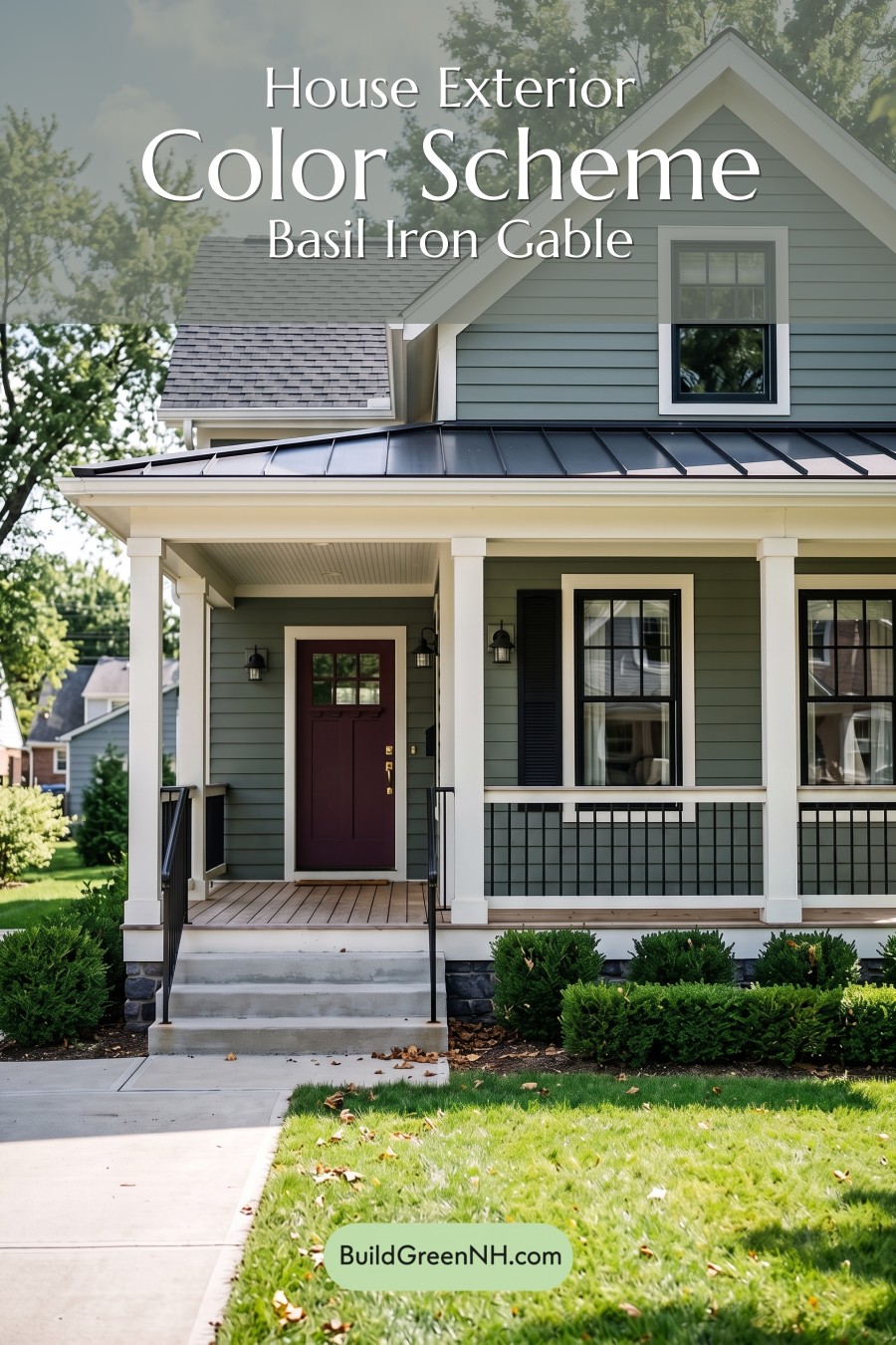 Green Farmhouse Exterior Color Scheme: Basil Iron Gable