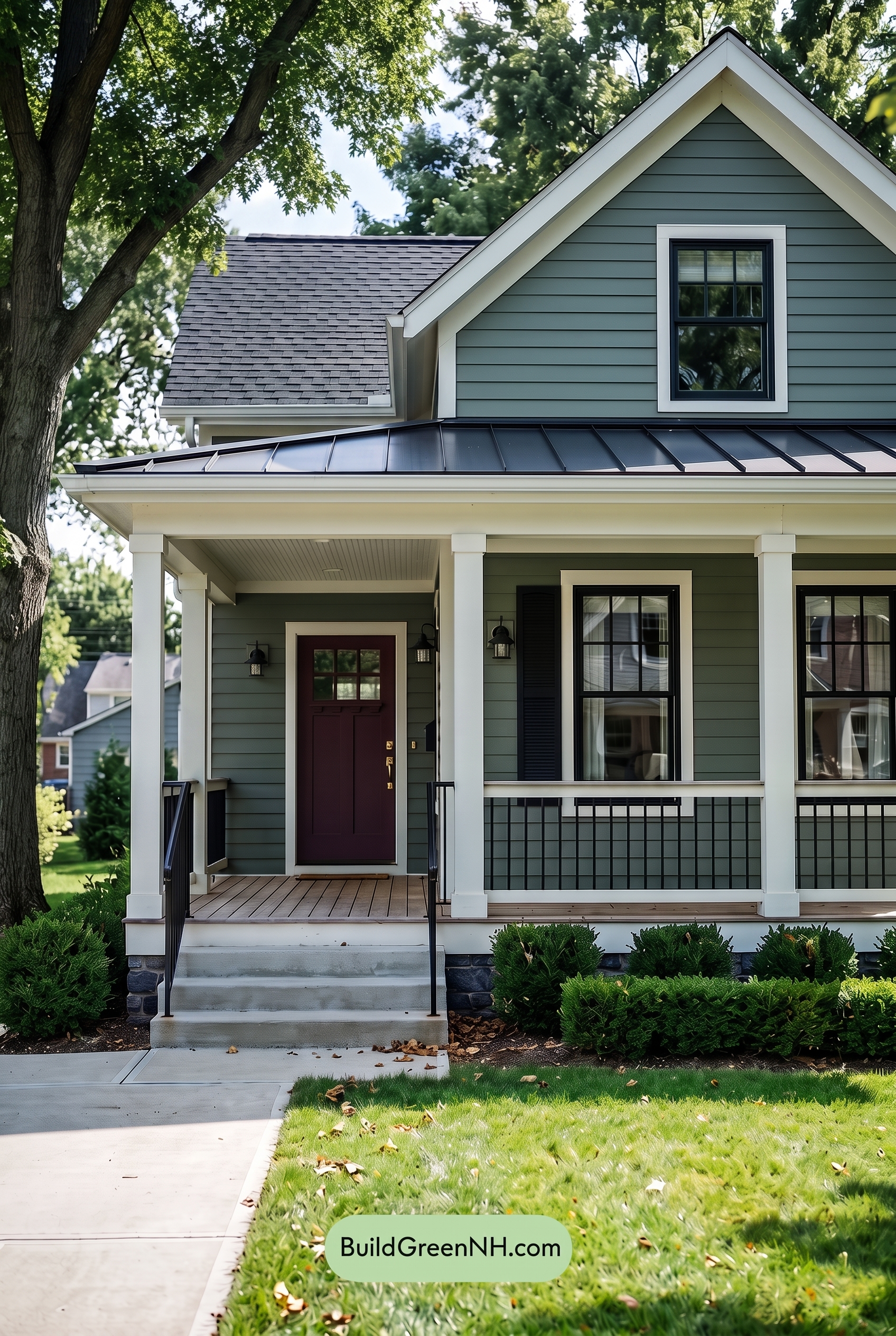 Green Farmhouse Exterior Color Scheme: Basil Iron Gable - Shade