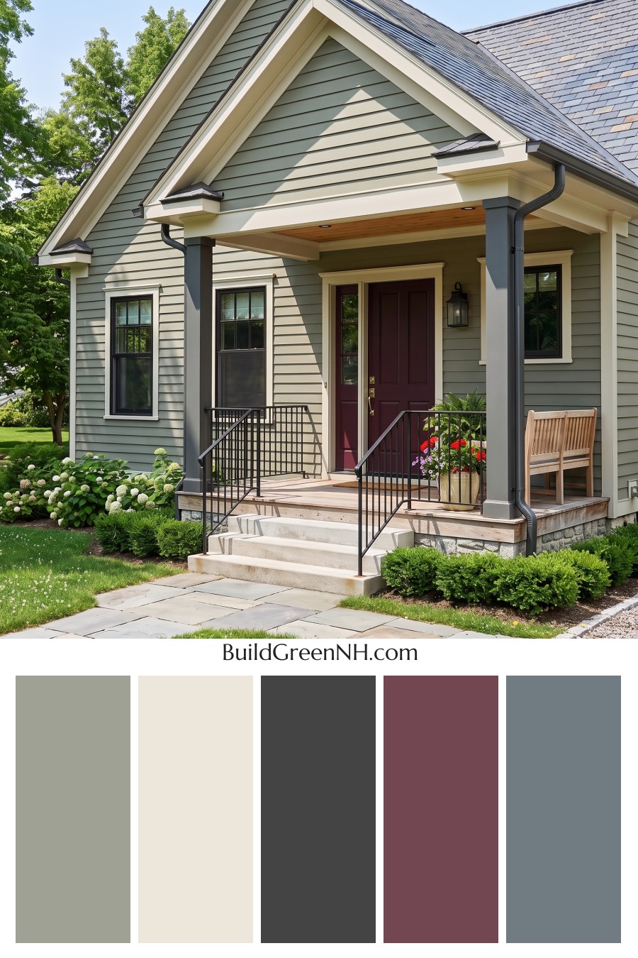 Green Farmhouse Exterior Color Scheme: Caper Graphite Porch