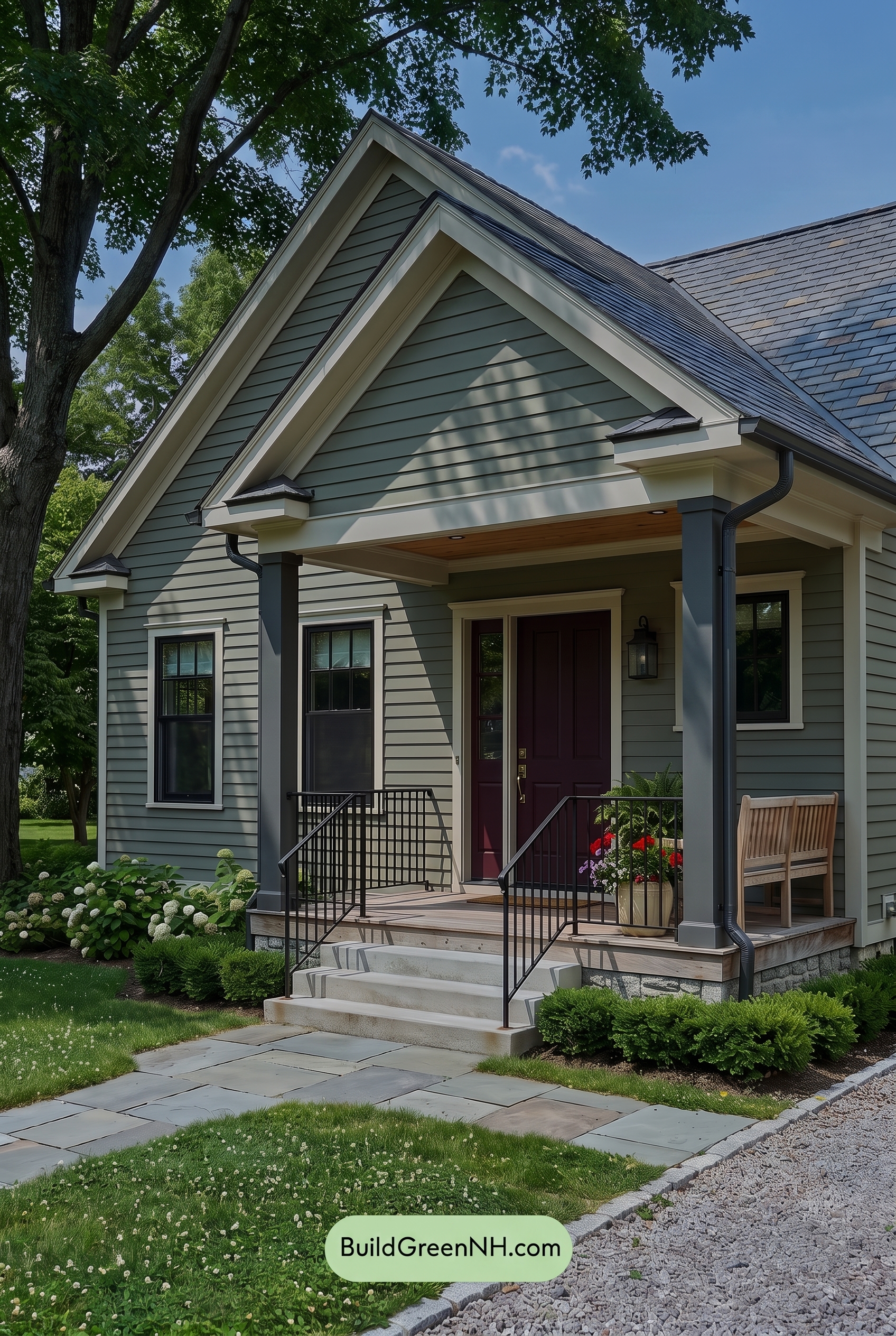 Green Farmhouse Exterior Color Scheme: Caper Graphite Porch - Shade