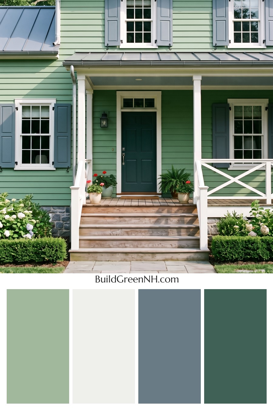 Green Farmhouse Exterior Color Scheme: Fern White Hearth