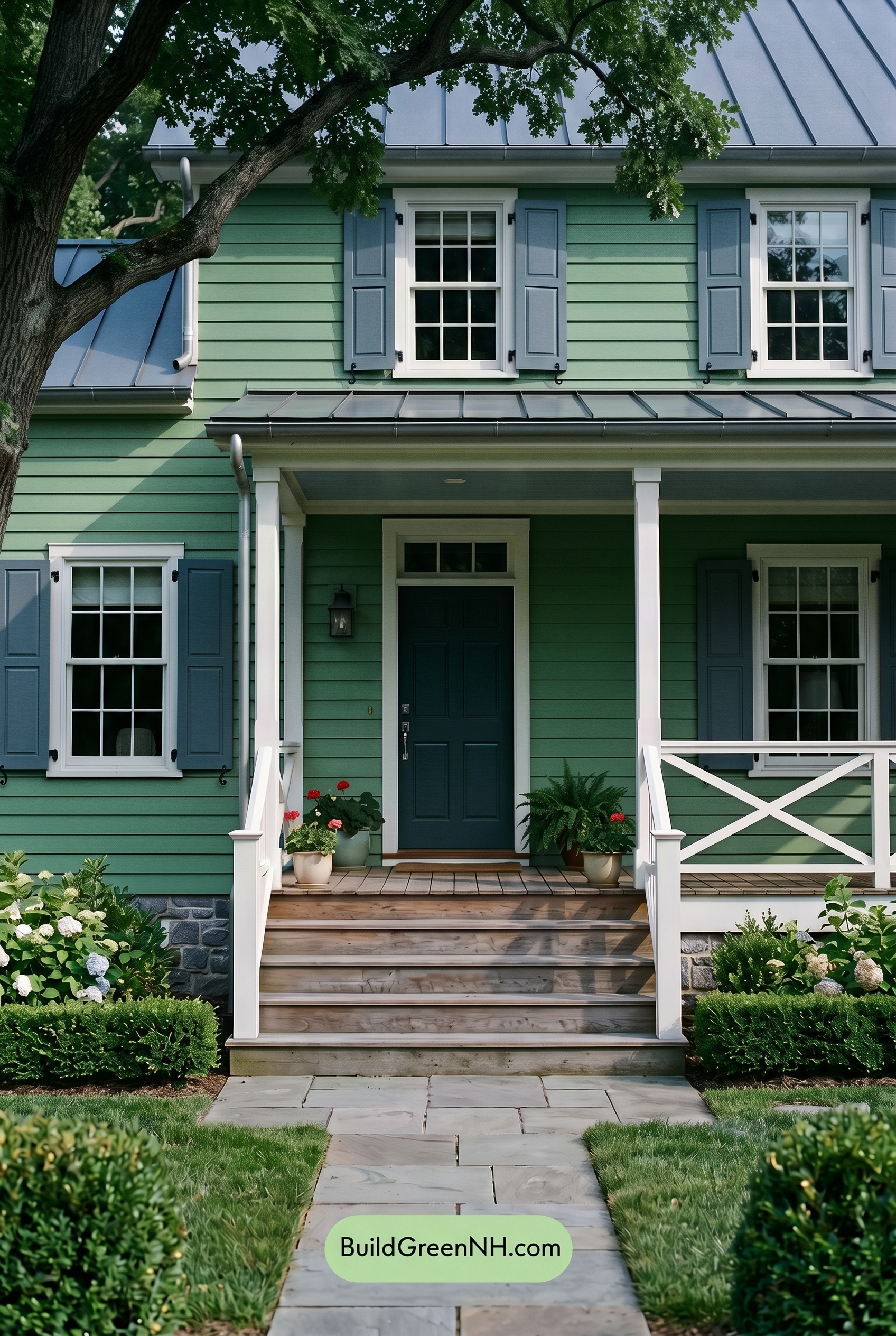 Green Farmhouse Exterior Color Scheme: Fern White Hearth - Shade