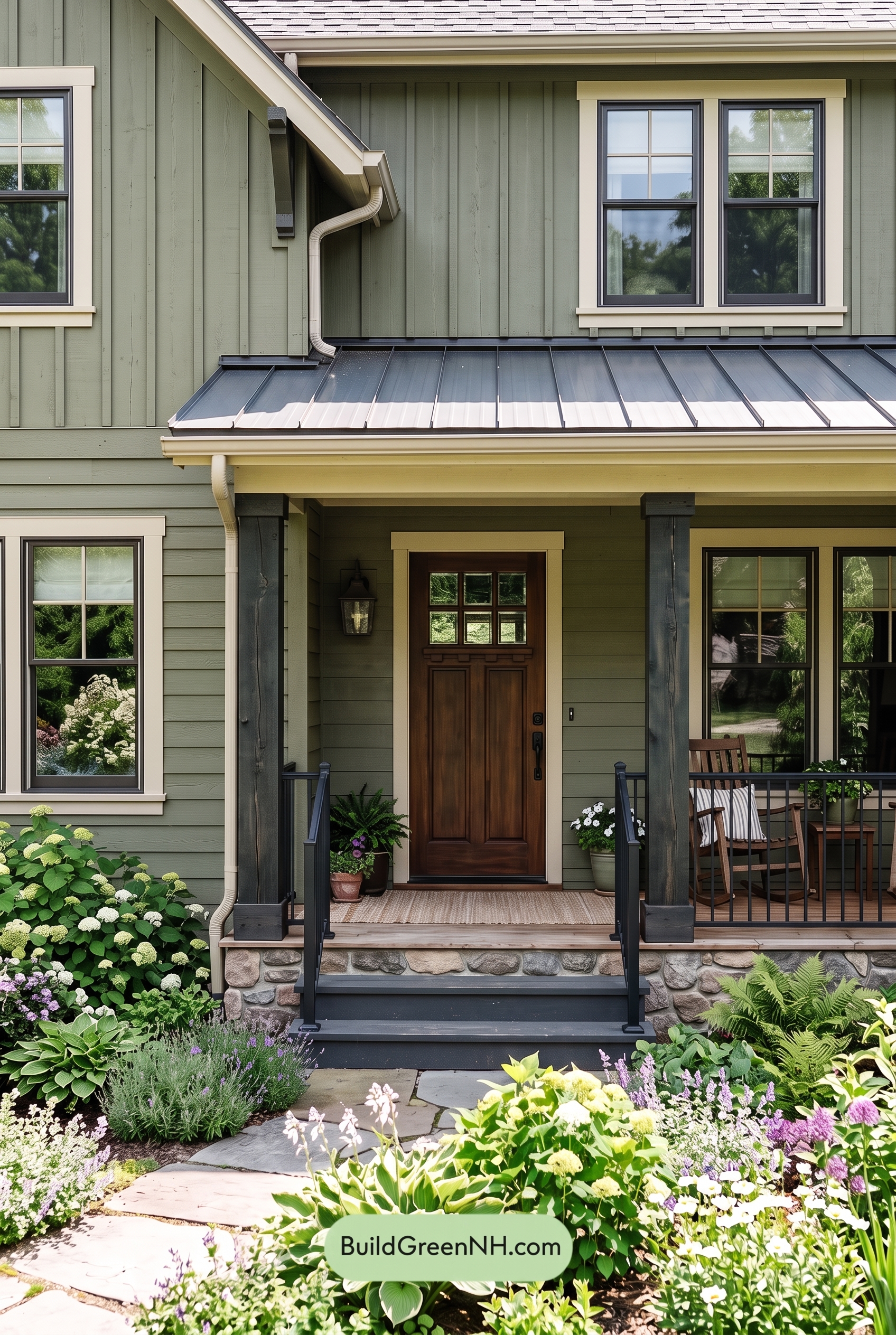 Green Farmhouse Exterior Color Scheme: Herbal Blackened Brass
