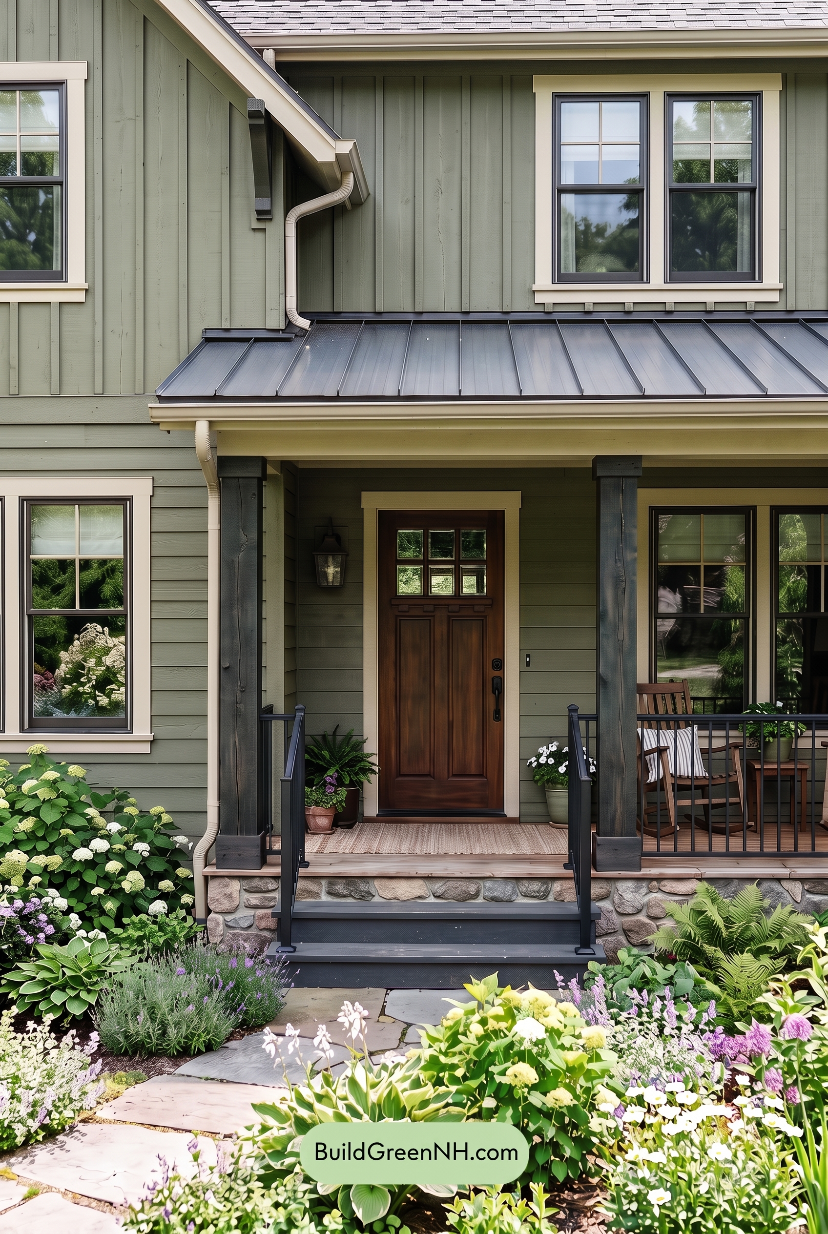 Green Farmhouse Exterior Color Scheme: Herbal Blackened Brass - Overcast
