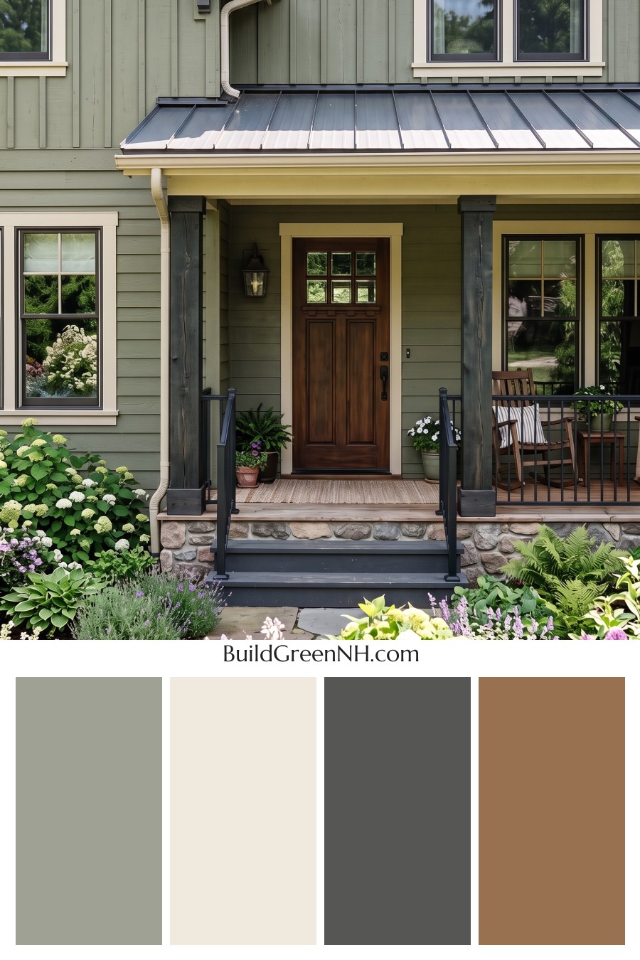 Green Farmhouse Exterior Color Scheme: Herbal Blackened Brass