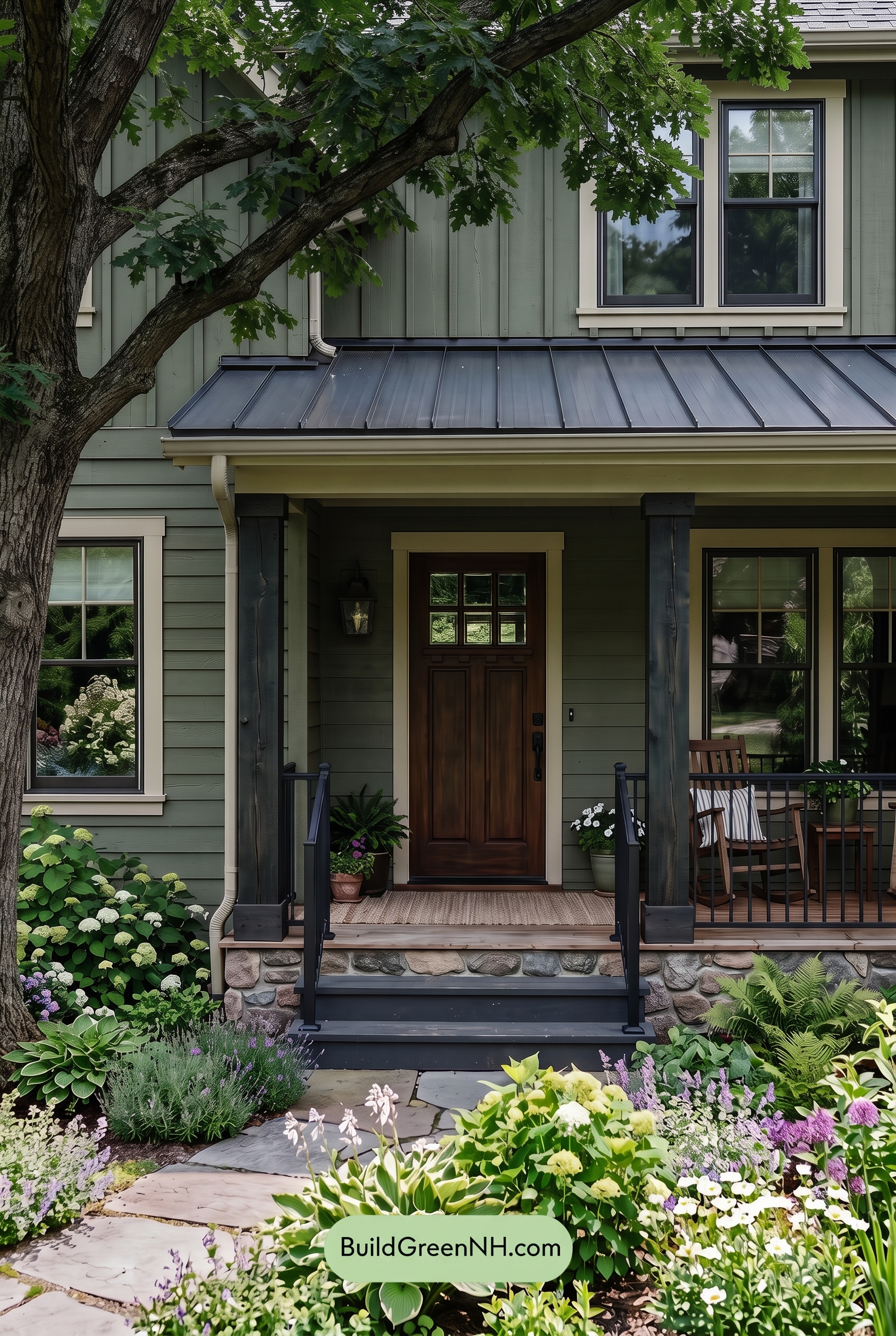 Green Farmhouse Exterior Color Scheme: Herbal Blackened Brass - Shade