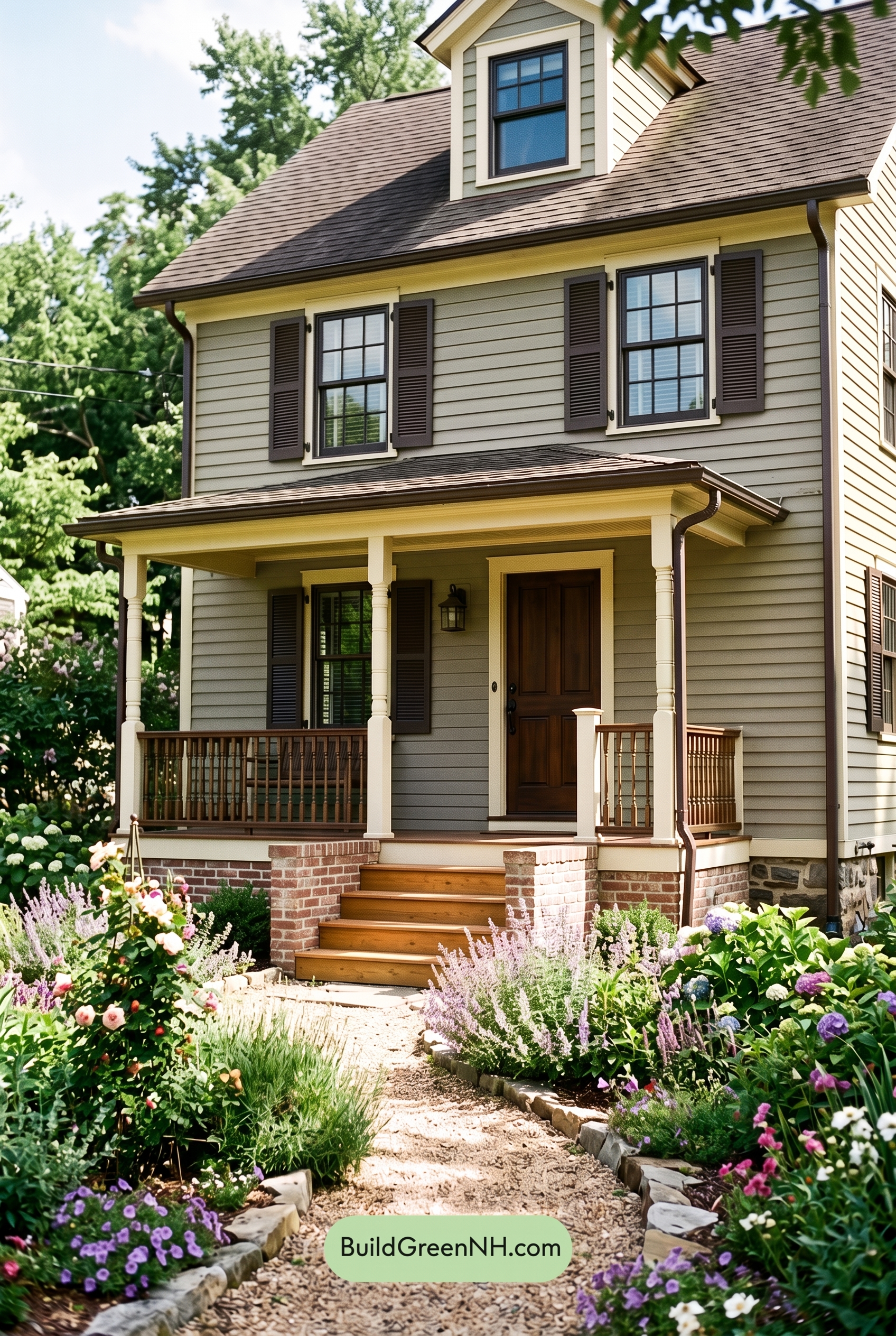 Green Farmhouse Exterior Color Scheme: Laurel Espresso Shade