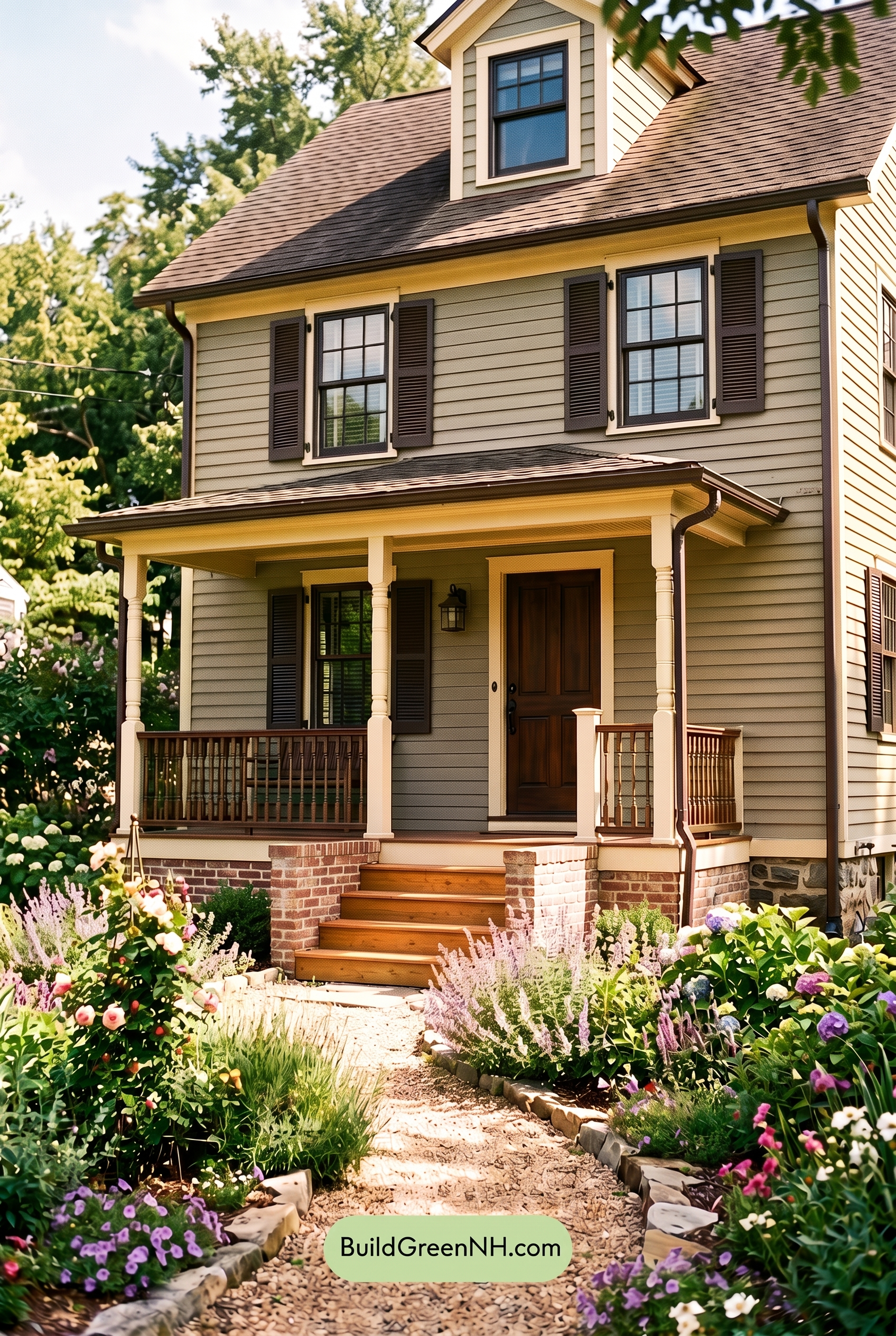 Green Farmhouse Exterior Color Scheme: Laurel Espresso Shade - Golden Hour