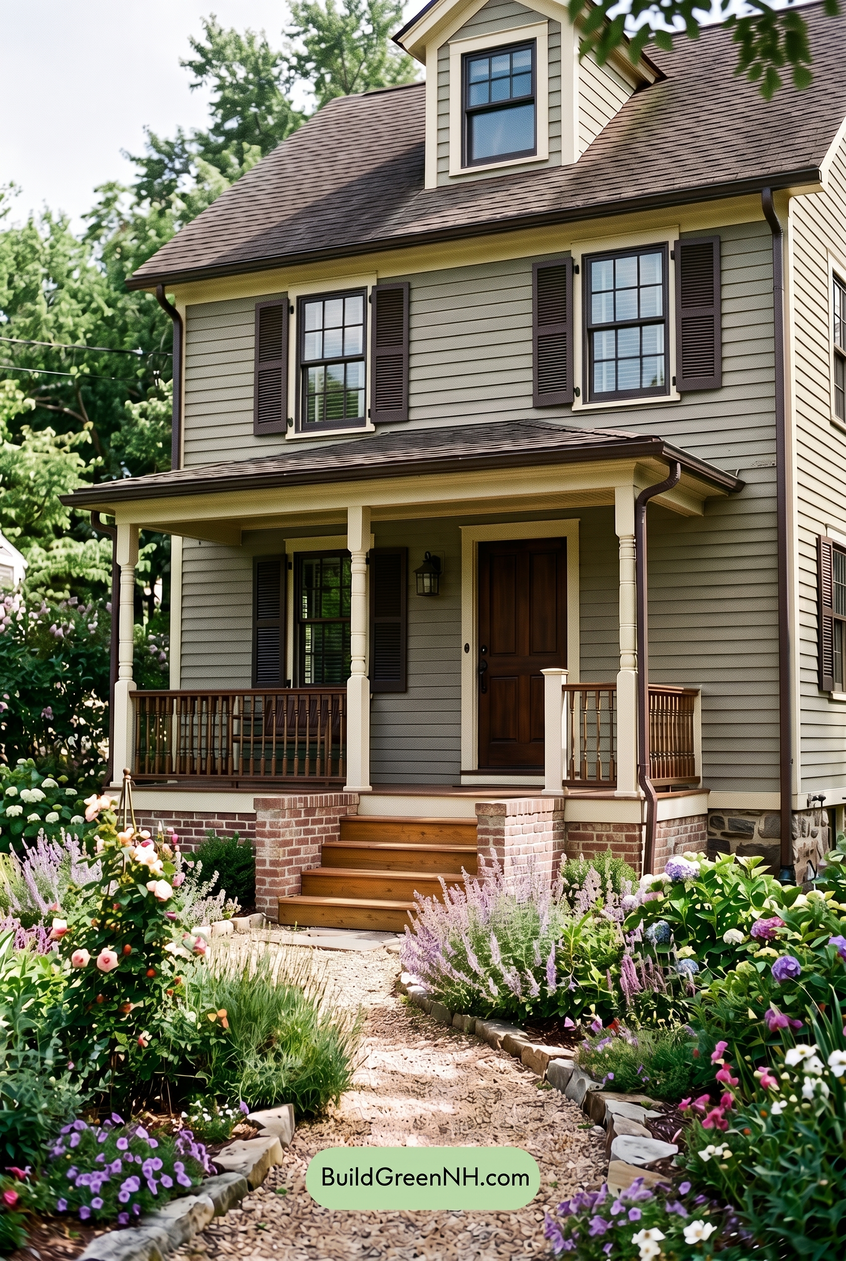 Green Farmhouse Exterior Color Scheme: Laurel Espresso Shade - Overcast