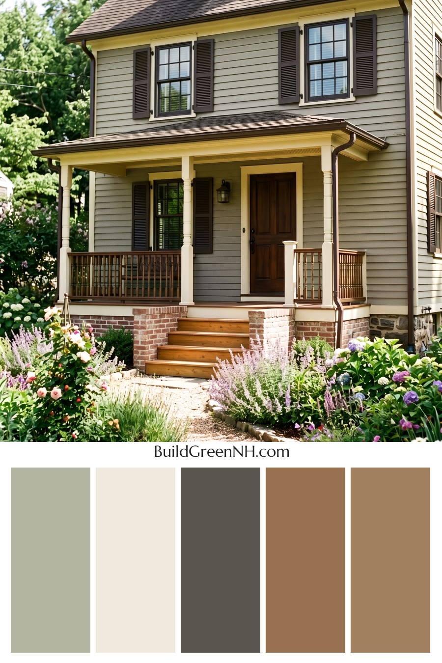 Green Farmhouse Exterior Color Scheme: Laurel Espresso Shade