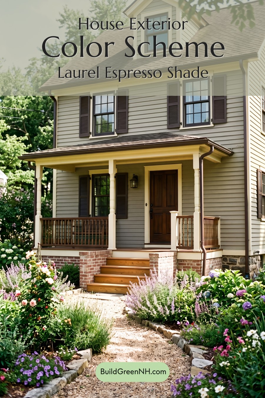 Green Farmhouse Exterior Color Scheme: Laurel Espresso Shade