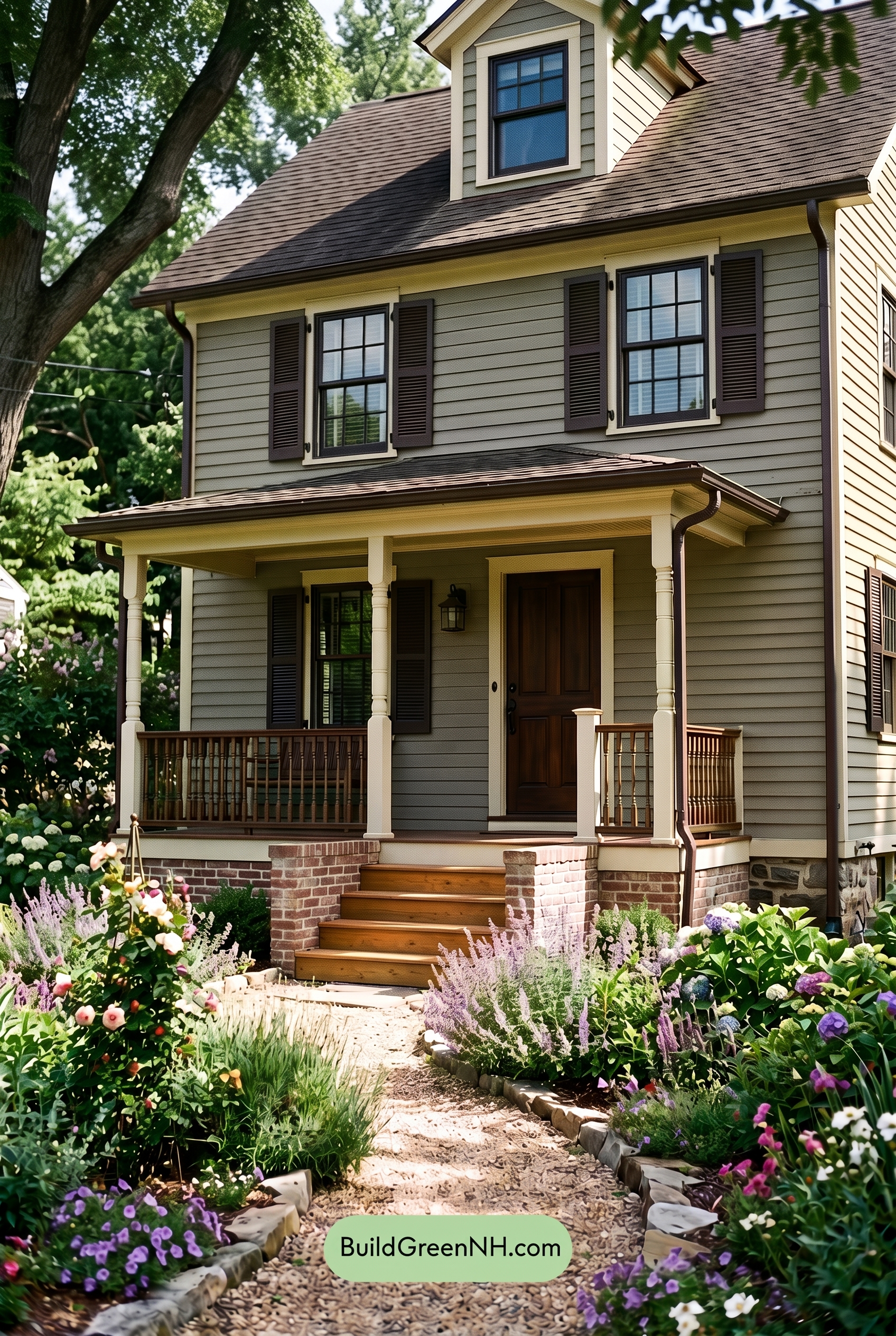 Green Farmhouse Exterior Color Scheme: Laurel Espresso Shade - Shade