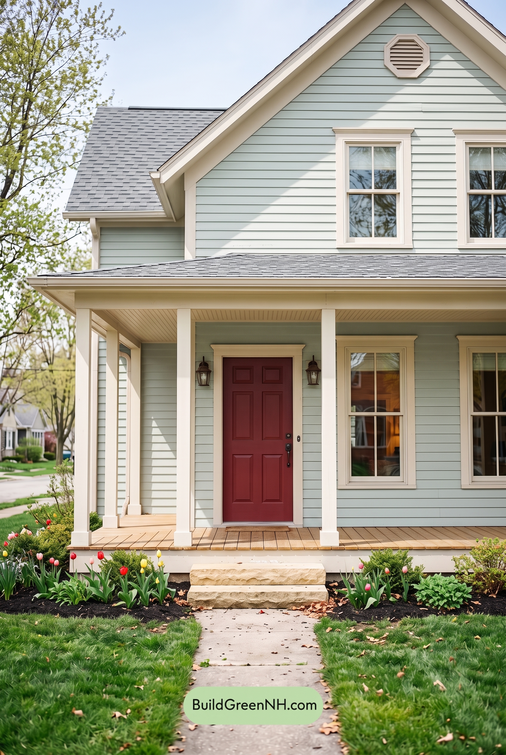Green Farmhouse Exterior Color Scheme: Mint Cream Welcome