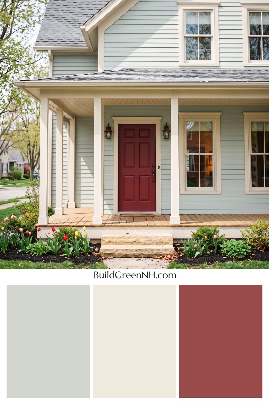 Green Farmhouse Exterior Color Scheme: Mint Cream Welcome