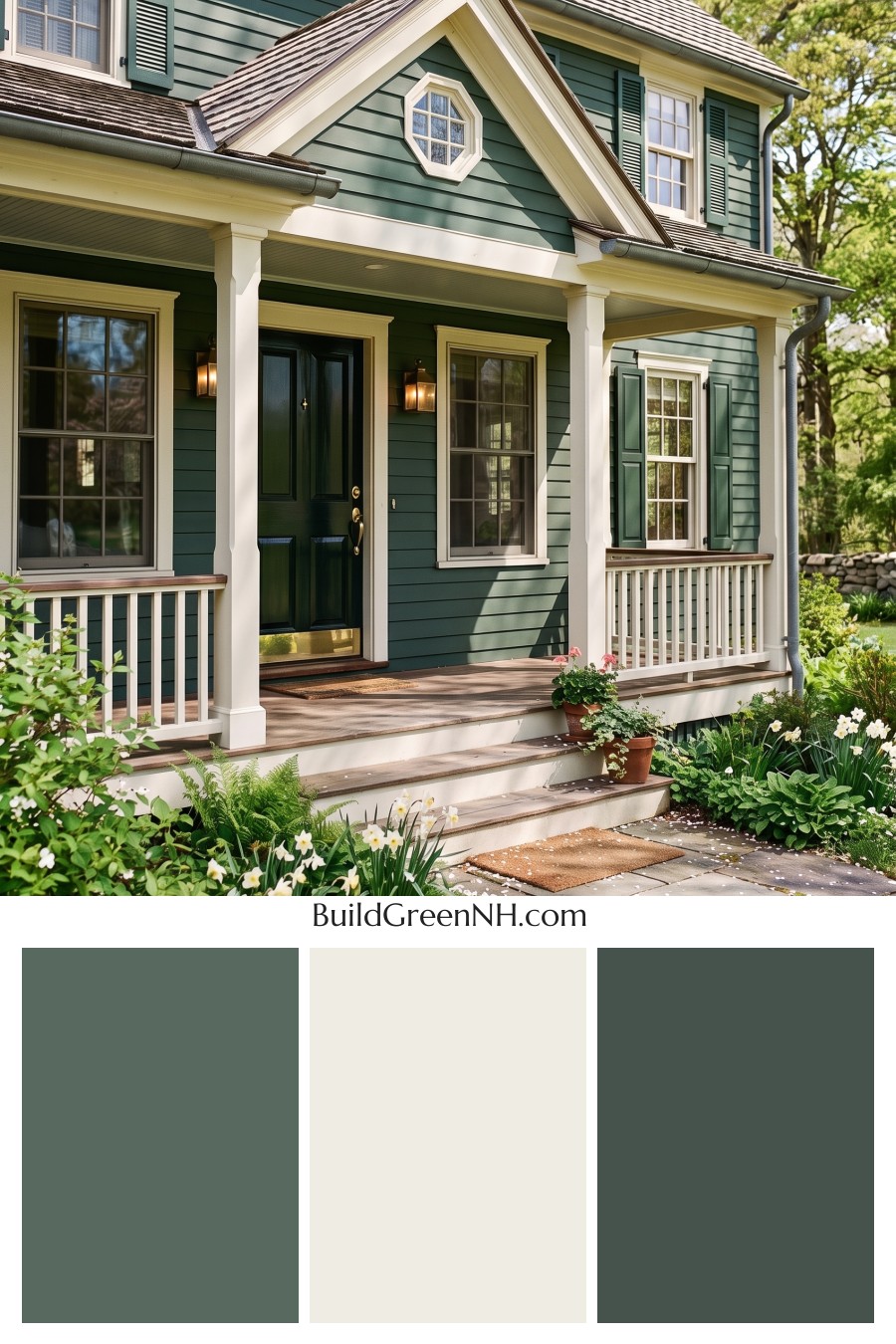 Green Farmhouse Exterior Color Scheme: Pine White Gleam