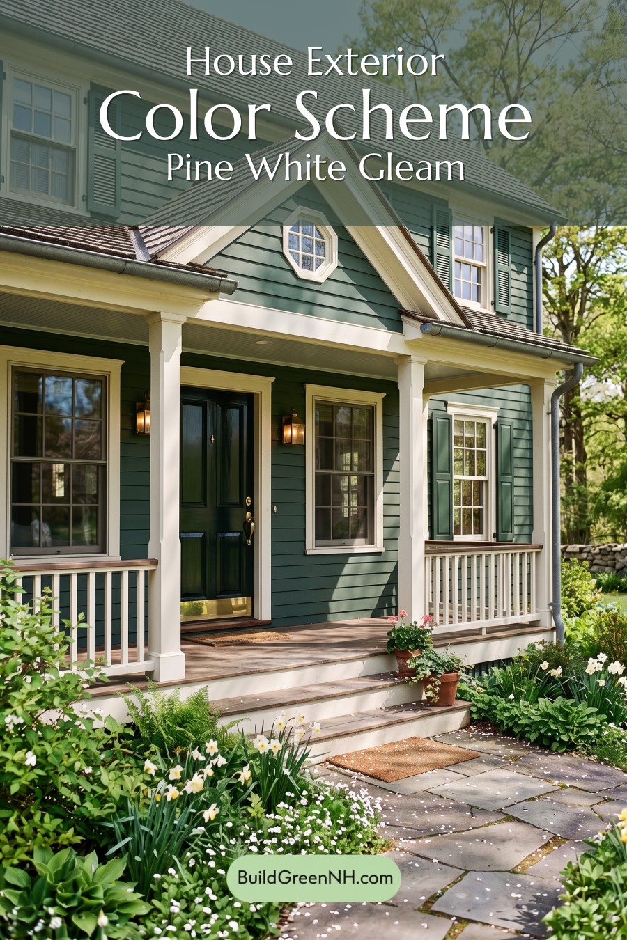 Green Farmhouse Exterior Color Scheme: Pine White Gleam