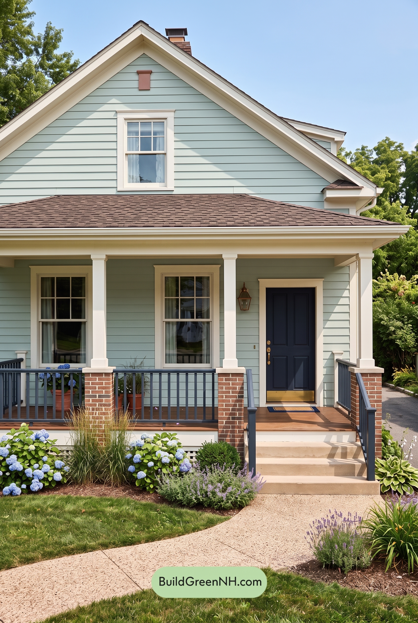 Green Farmhouse Exterior Color Scheme: Seafoam Linen Porch