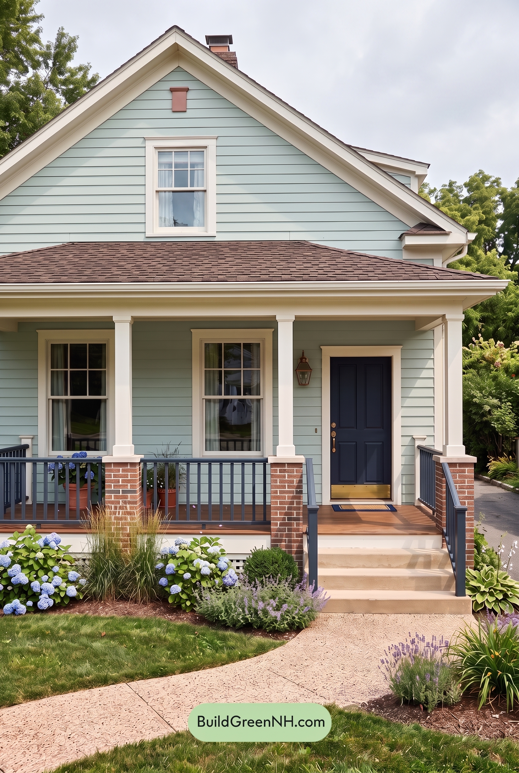 Green Farmhouse Exterior Color Scheme: Seafoam Linen Porch - Overcast