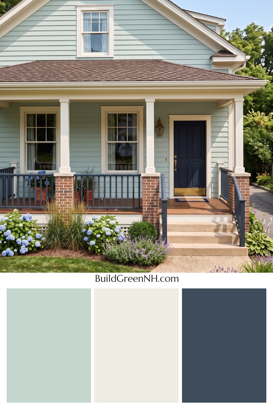 Green Farmhouse Exterior Color Scheme: Seafoam Linen Porch
