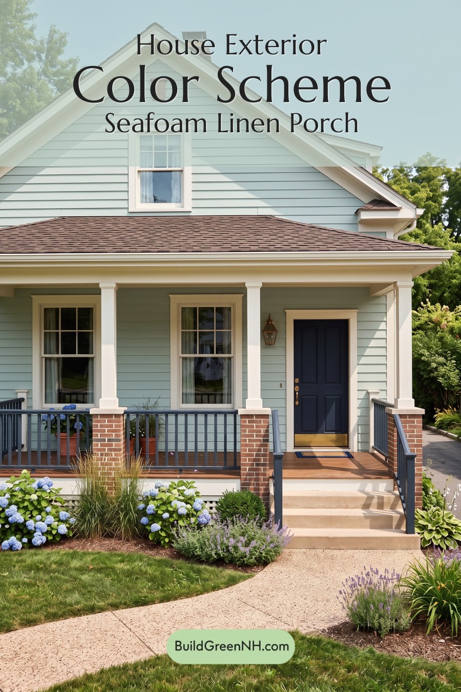Green Farmhouse Exterior Color Scheme: Seafoam Linen Porch