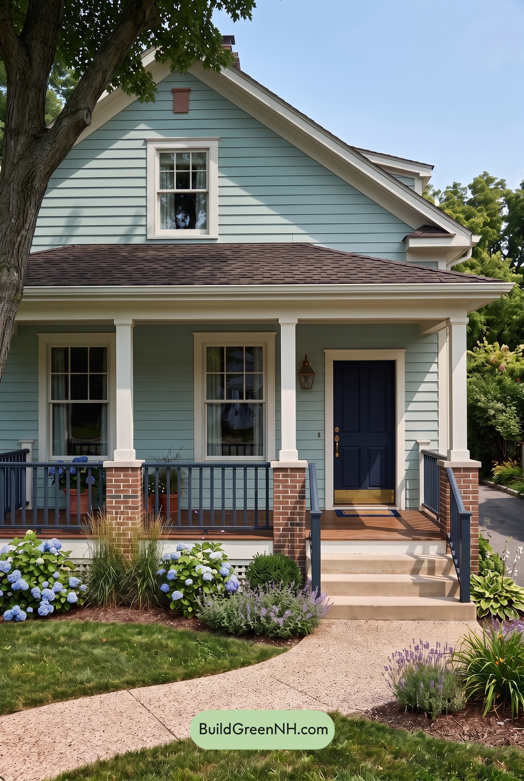 Green Farmhouse Exterior Color Scheme: Seafoam Linen Porch - Shade