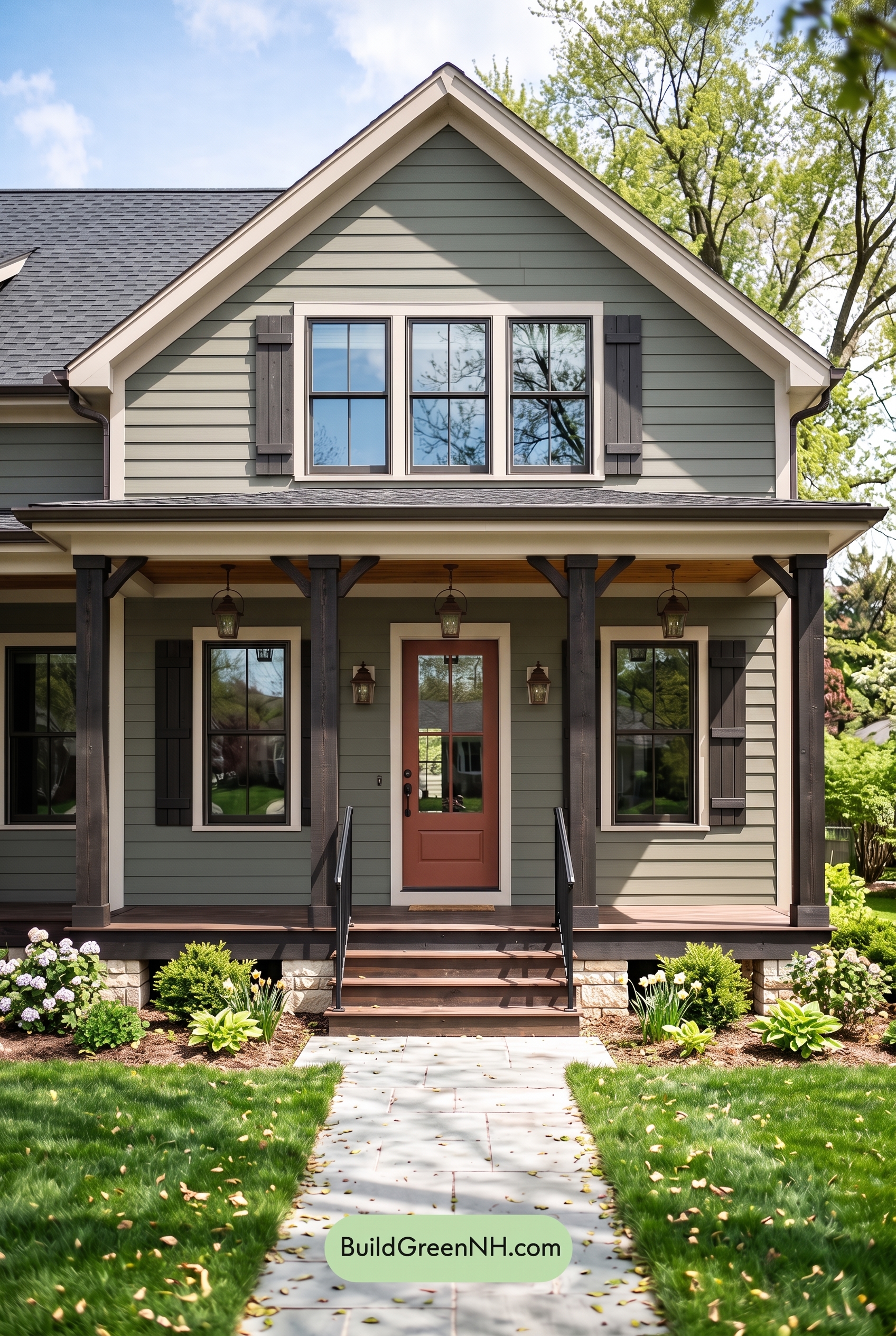 Green Farmhouse Exterior Color Scheme: Smoked Olive Ember