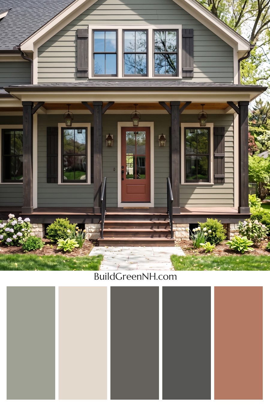 Green Farmhouse Exterior Color Scheme: Smoked Olive Ember