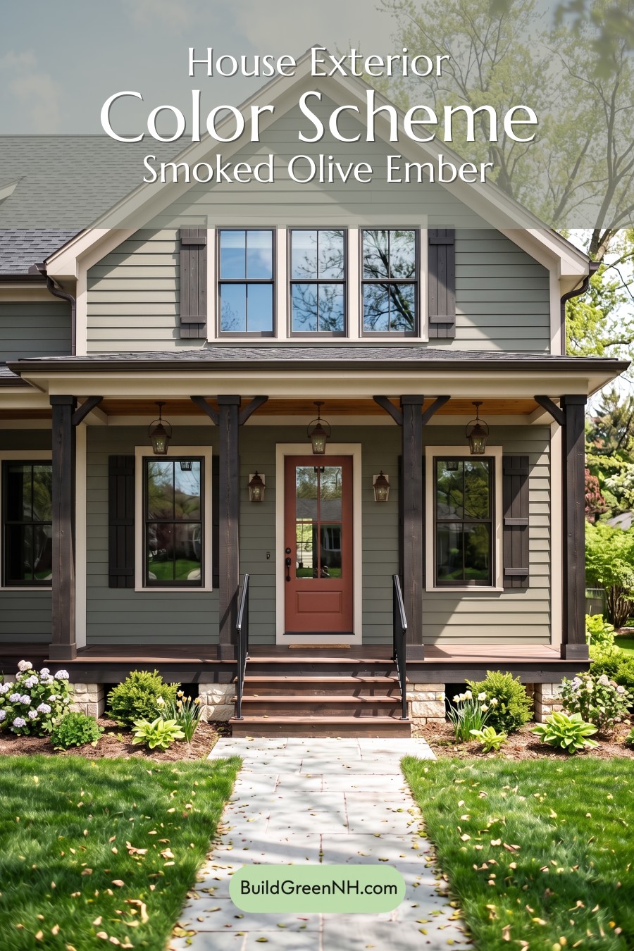 Green Farmhouse Exterior Color Scheme: Smoked Olive Ember