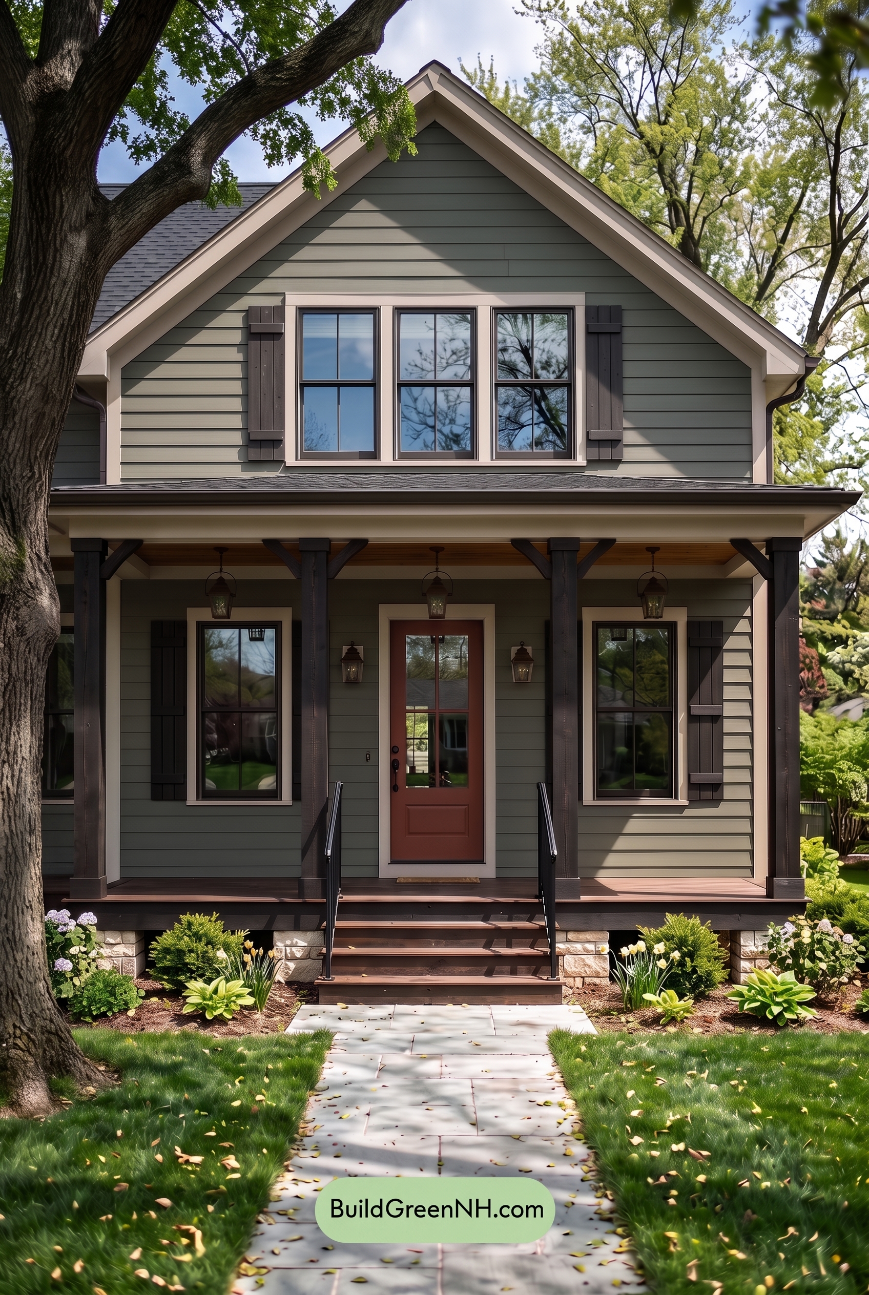 Green Farmhouse Exterior Color Scheme: Smoked Olive Ember - Shade