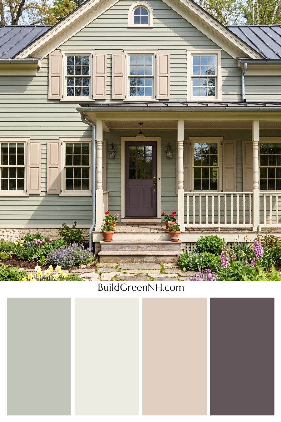 Green Farmhouse Exterior Color Scheme: Willow Cream Glow