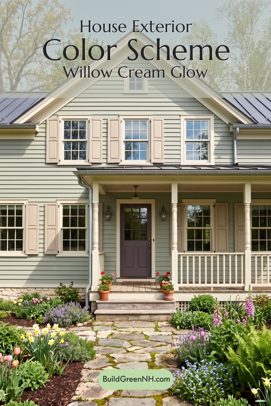 Green Farmhouse Exterior Color Scheme: Willow Cream Glow
