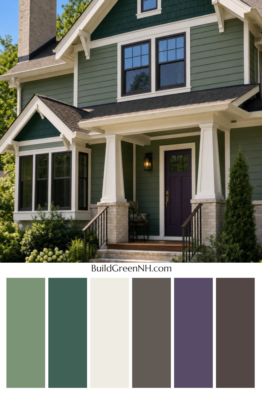 Green House Exterior with Black Roof Color Scheme: Cypress Door Glow