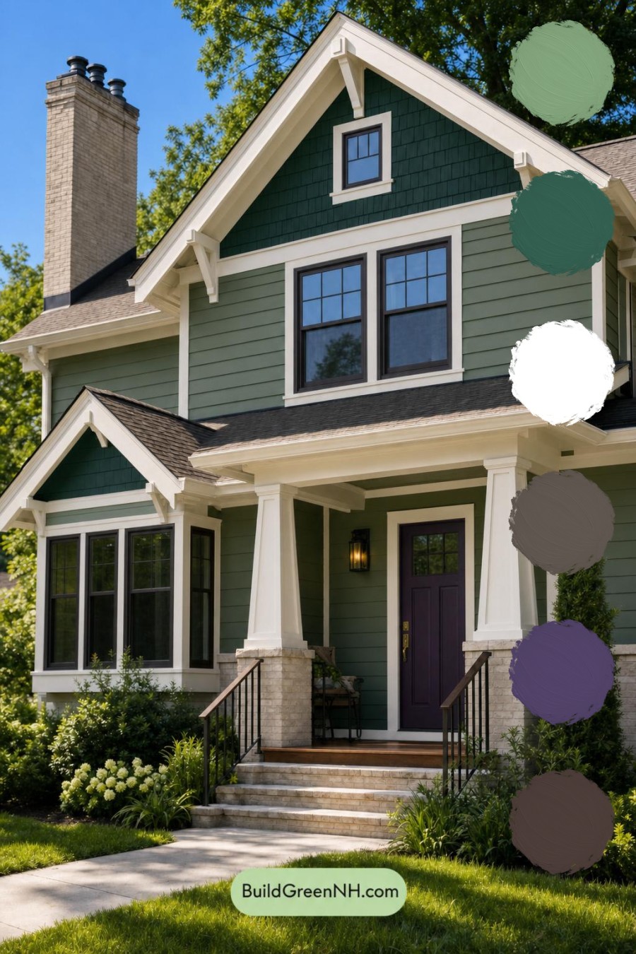 Green House Exterior with Black Roof Color Scheme: Cypress Door Glow
