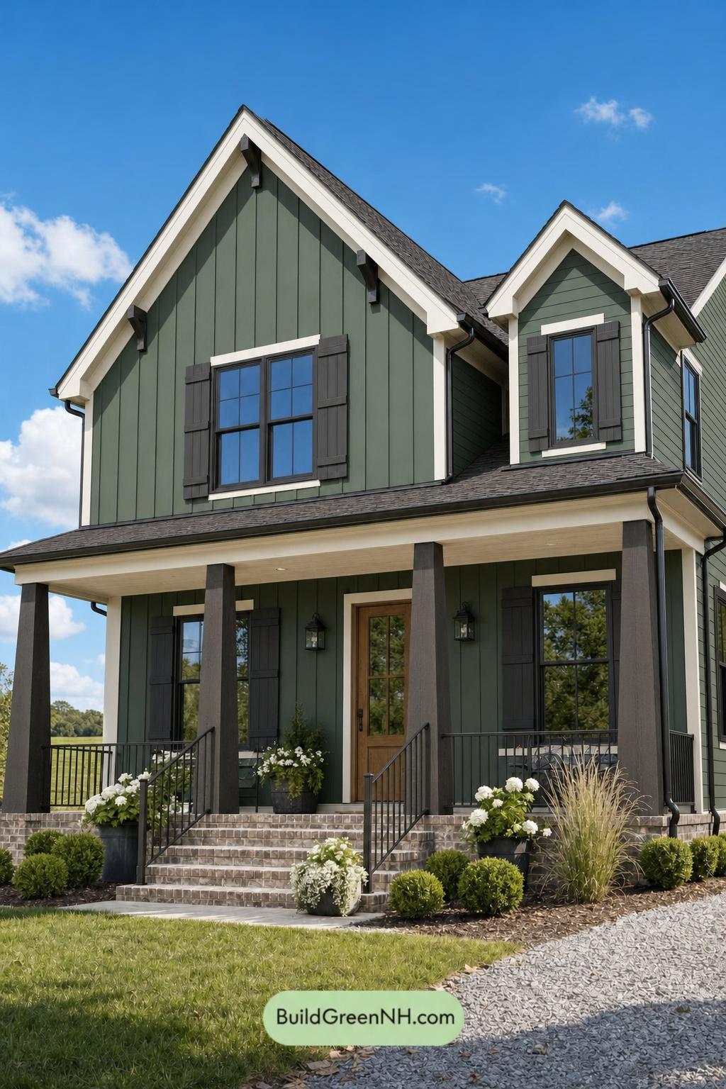 Green House Exterior with Black Roof Color Scheme: Hedgerow Onyx