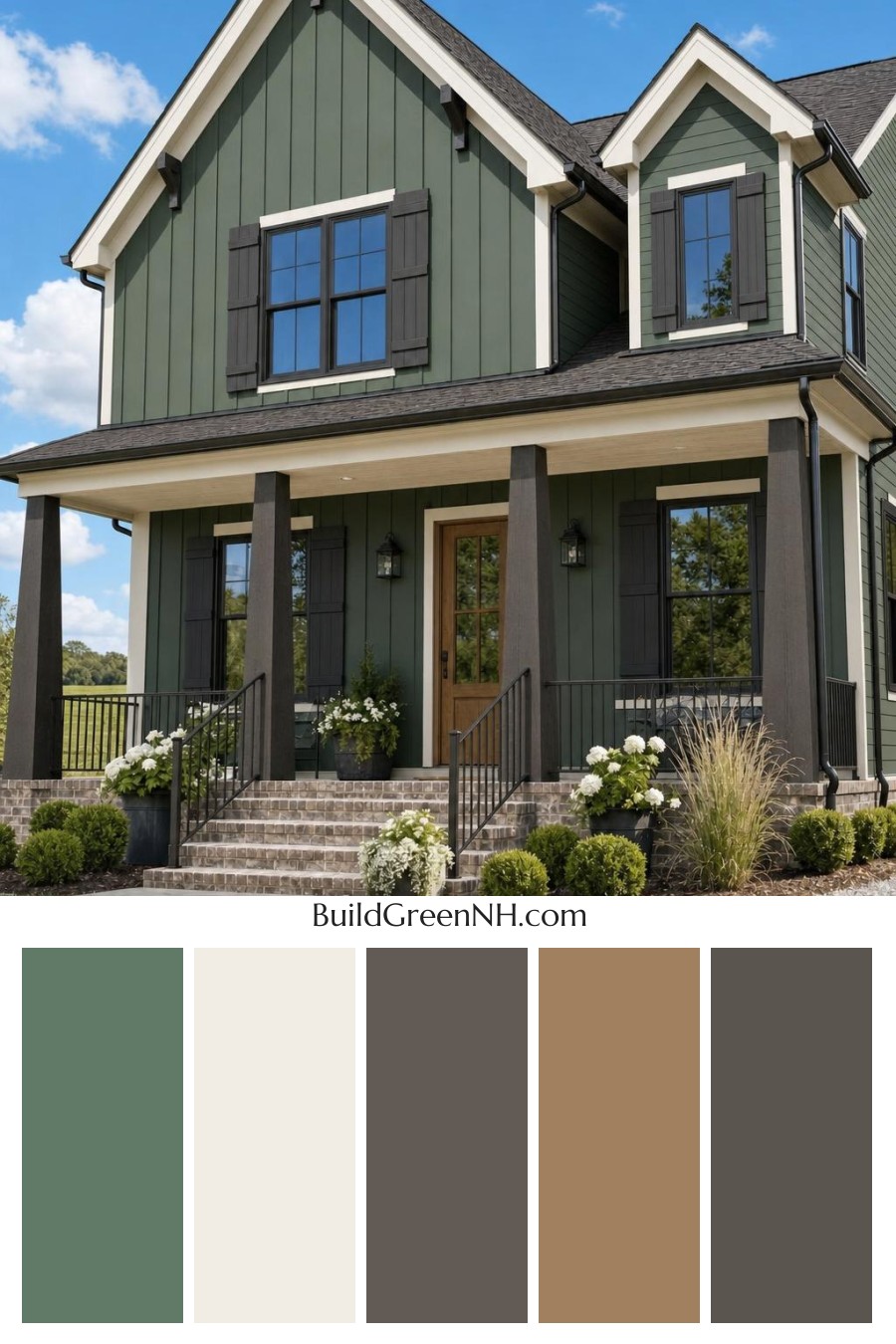 Green House Exterior with Black Roof Color Scheme: Hedgerow Onyx