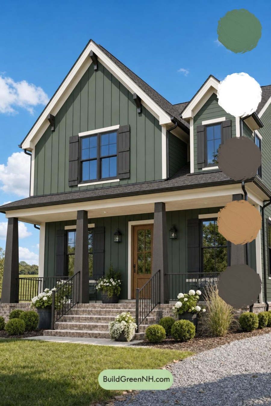 Green House Exterior with Black Roof Color Scheme: Hedgerow Onyx